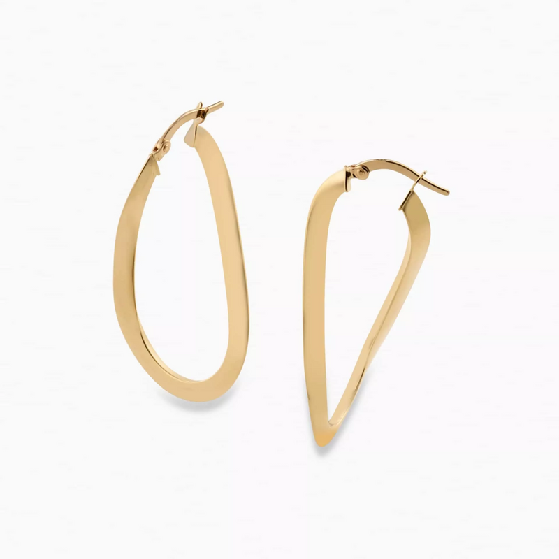 A pair of 18ct yellow gold flat hoop earrings measuring 40mm.