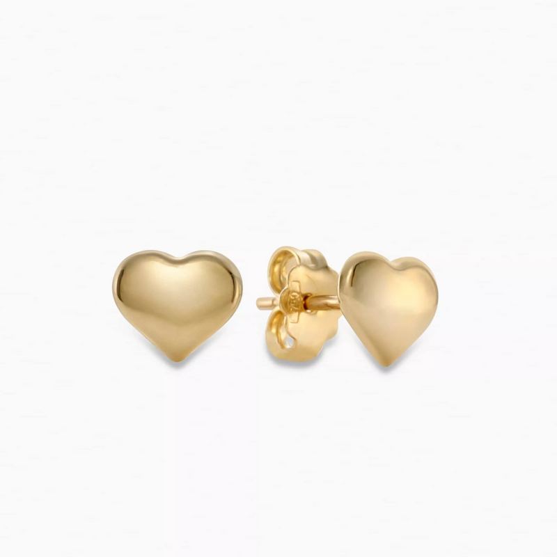 A pair of 18ct yellow gold baby heart stud earrings.