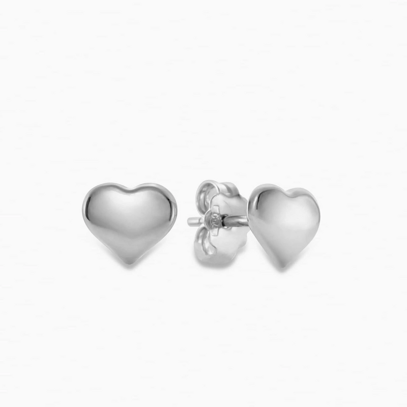 A pair of 18ct white gold baby heart stud earrings.