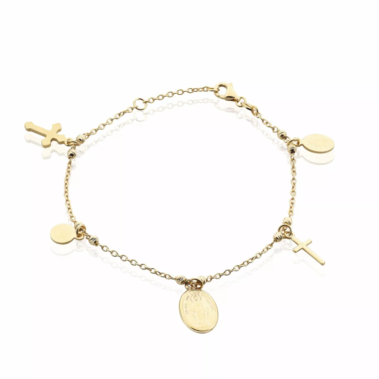 18ct yellow gold religious medals and cross bracelet