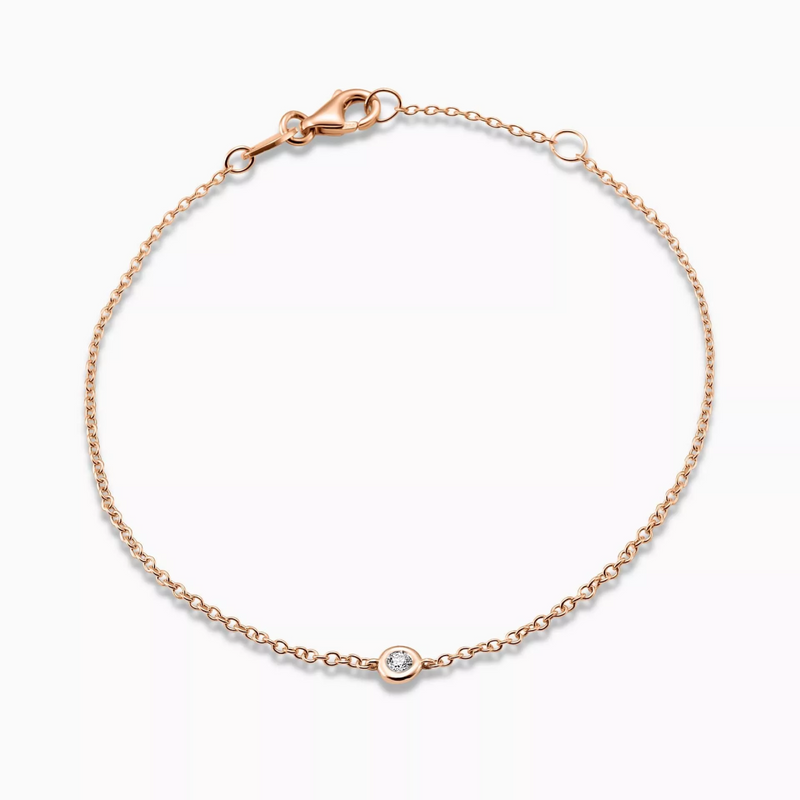 18ct rose gold single diamond bezel bracelet