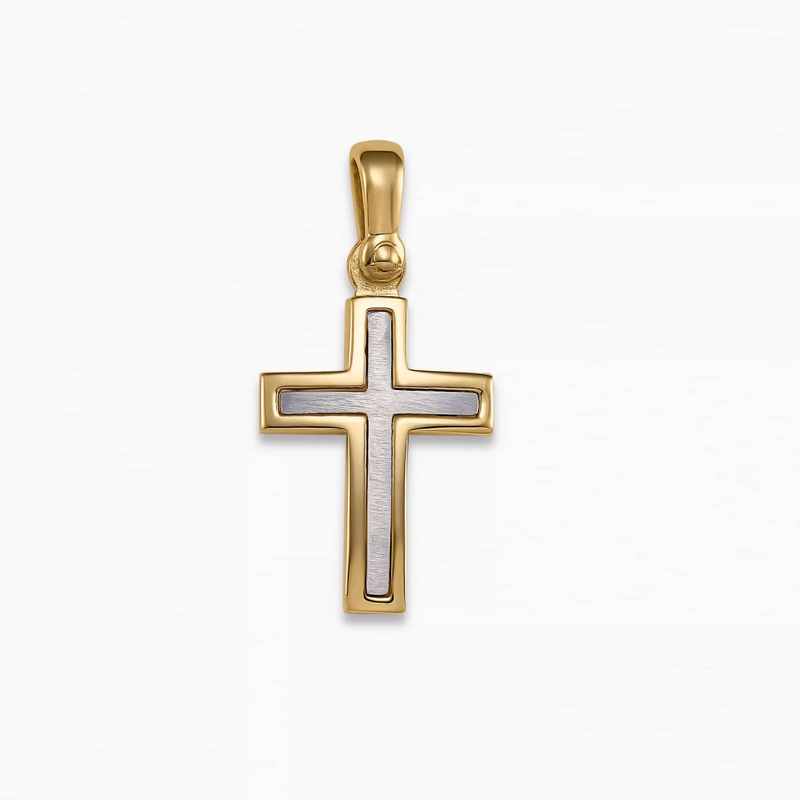 18ct yellow and white gold cross pendant 20mm