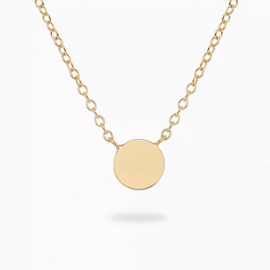 18ct yellow gold necklace with small round plate