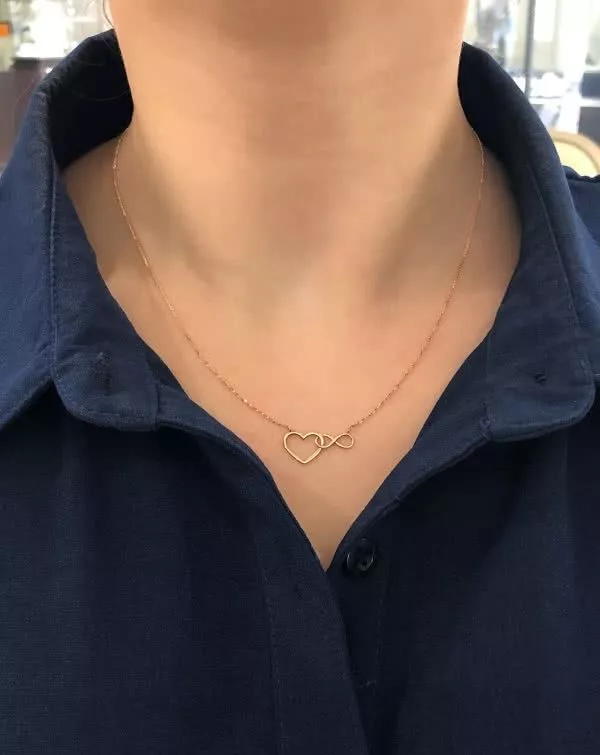 18ct yellow gold heart and infinity necklace