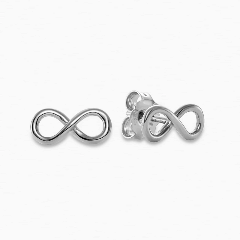 A pair of 18ct white gold small infinity stud earrings.