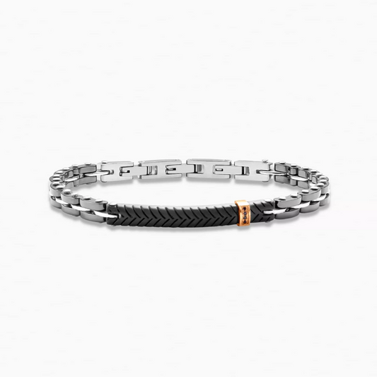 Stainless steel bracelet set with black cubic zirconia