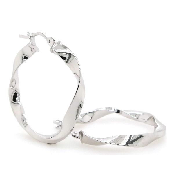 A pair of 18ct white gold sculptured hoop earrings with a diameter of 20mm.