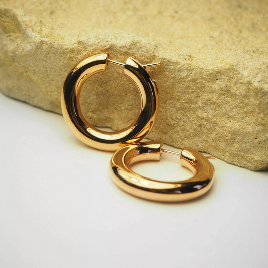 18ct rose gold thick hoop earrings