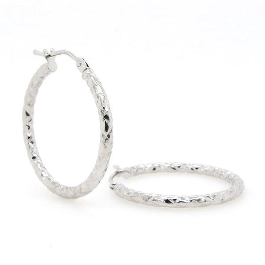18ct white gold hollowed hoop earrings Diameter 20mm