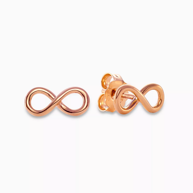 A pair of 18ct rose gold mini infinity stud earrings.