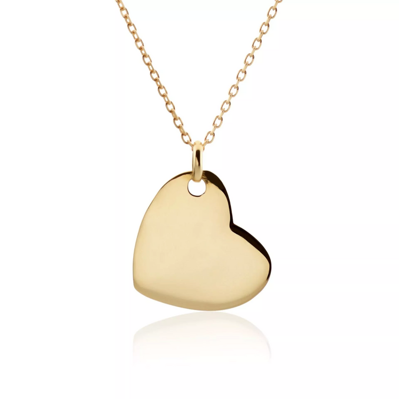 18ct yellow gold plain heart shape necklace on angle