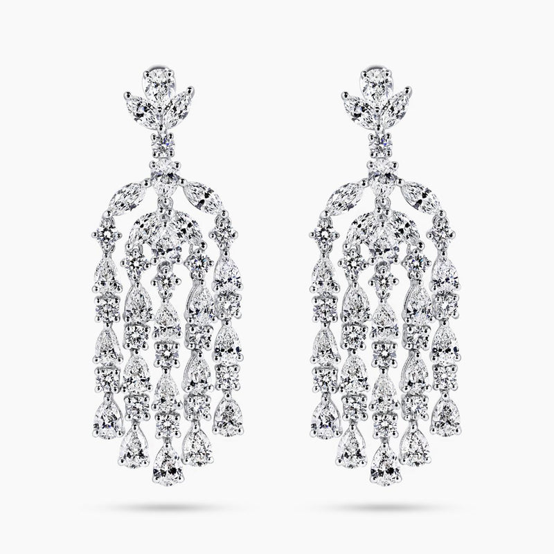 18ct white gold marquise pear and round diamond drop earrings
