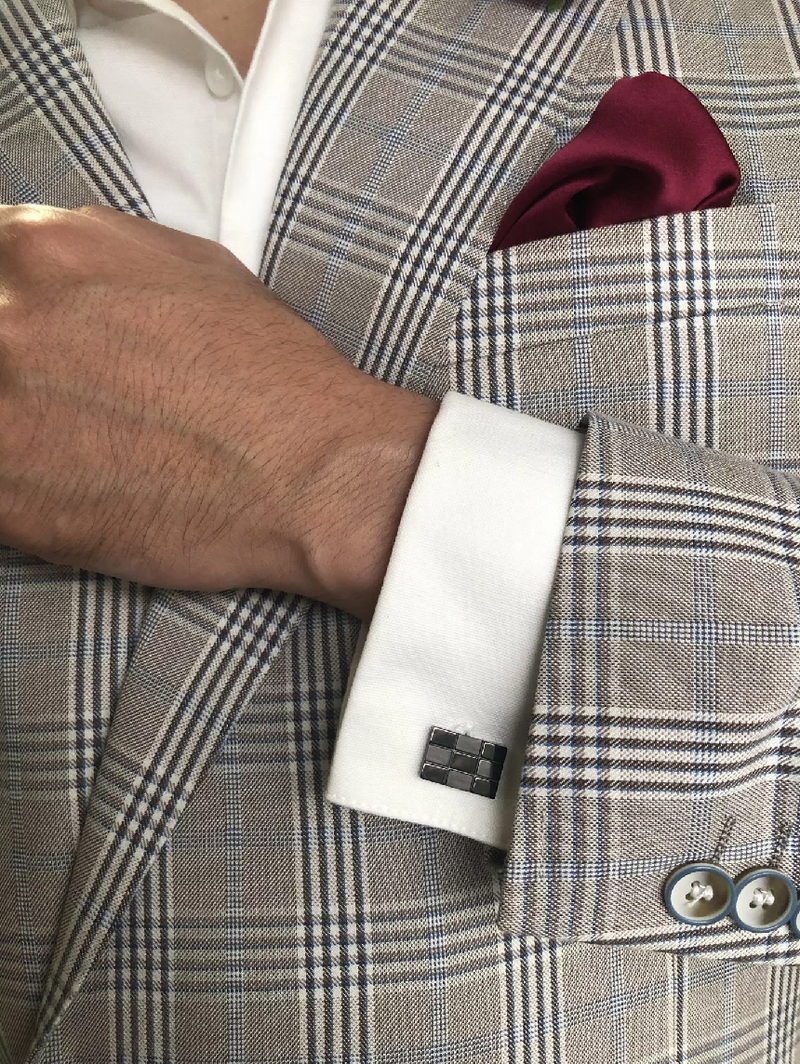 Stainless steel plated black rectangular cufflinks