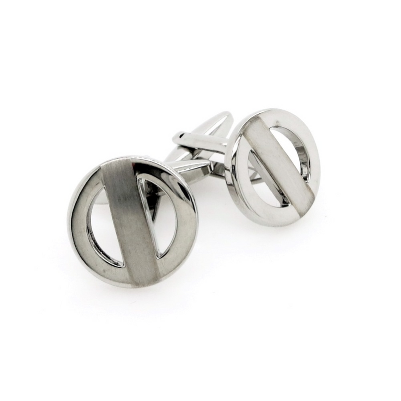Stainless steel rhodium plated open circle matt and polished finish cufflinks