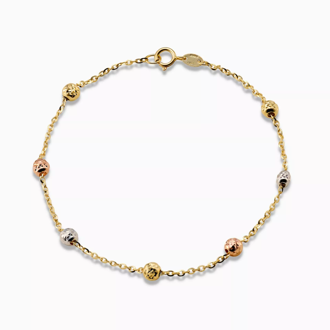 18ct yellow, white and rose gold bracelet with faceted balls