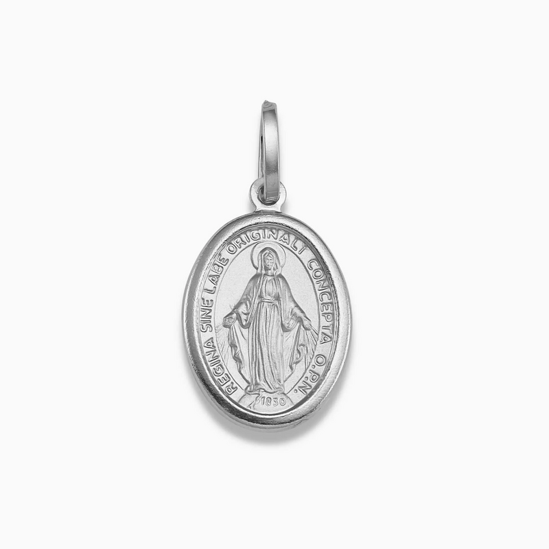 18ct white gold Miraculous medal pendant 1.5cm