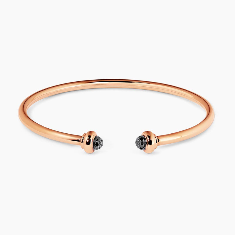 18ct rose gold black diamond set on ends of open bangle/cuff