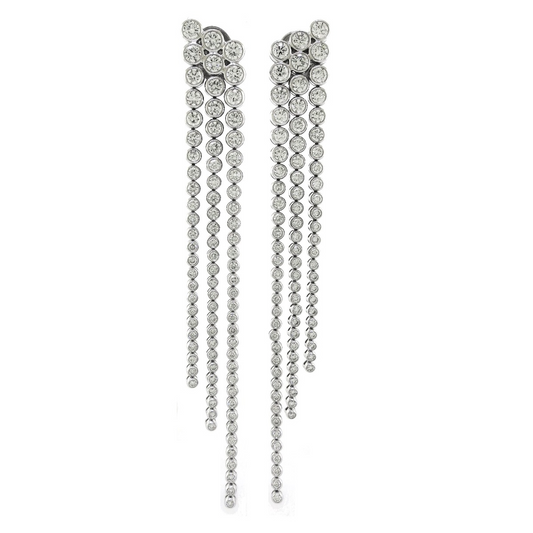 18ct white gold diamond bezel set drop earrings
