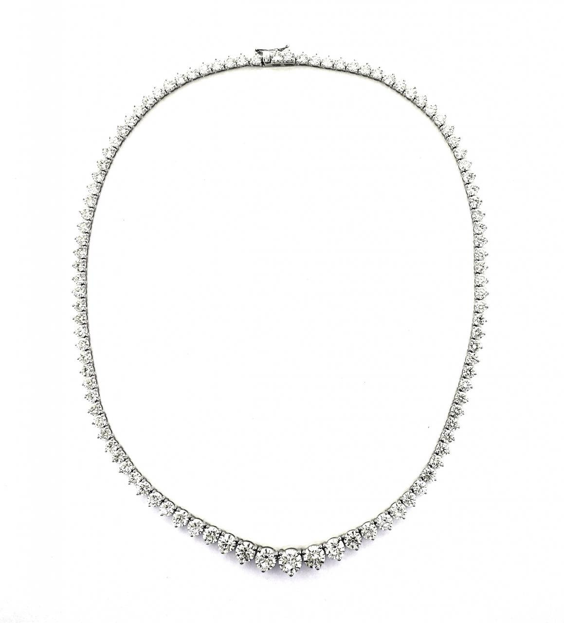 18ct white gold graduated three claw diamond tennis necklace