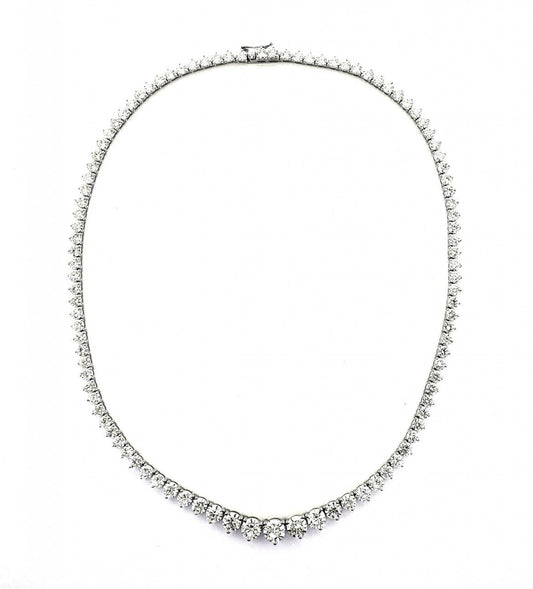 18ct white gold graduated three claw diamond tennis necklace