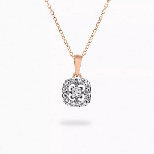 18ct rose gold cushion shape cluster diamond necklace