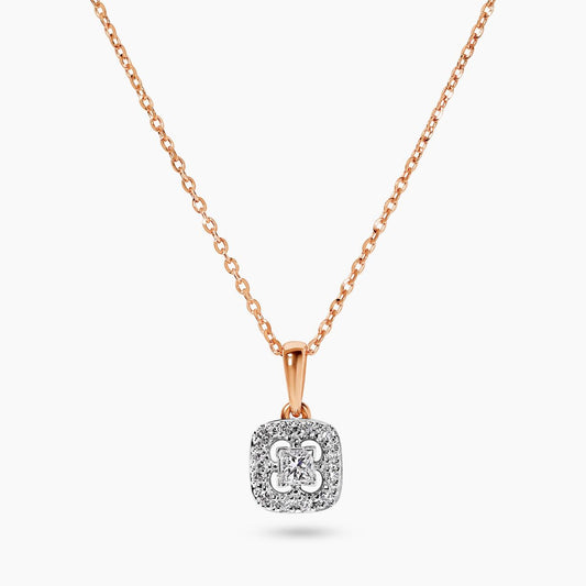 18ct rose gold cushion shape cluster diamond necklace