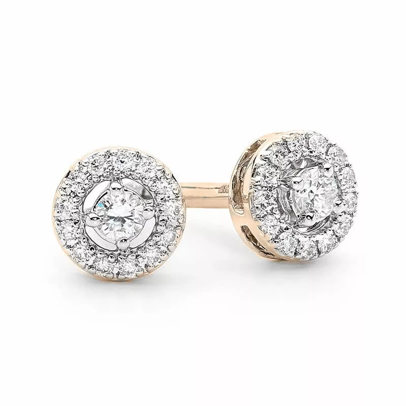 18ct Rose Gold round cluster Diamond Stud Earrings with halo