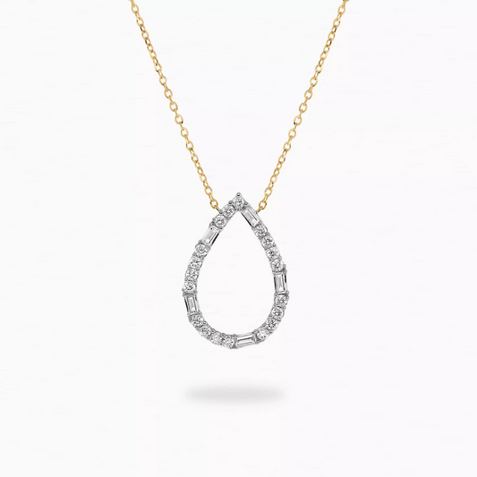 18ct yellow gold pear shape baguette and round diamond necklace