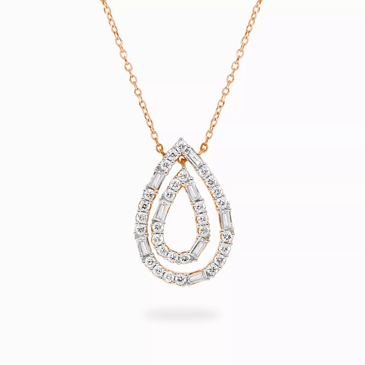 18ct rose gold double pear shape diamond necklace
