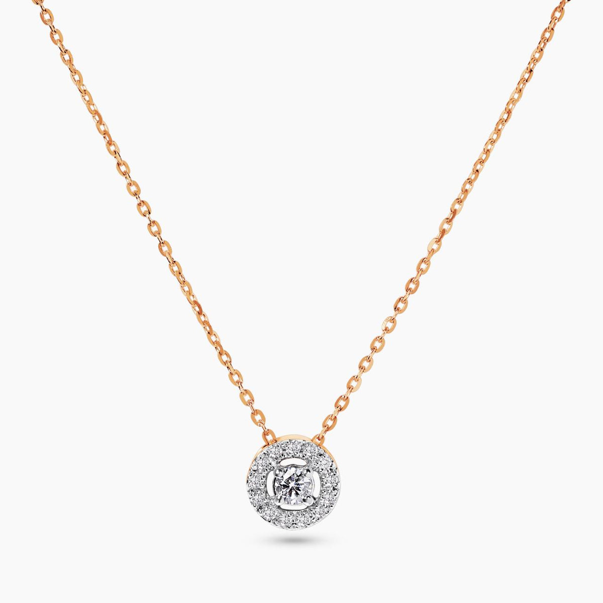 18ct rose gold round cluster diamond halo necklace