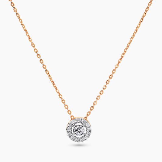 18ct rose gold round cluster diamond halo necklace