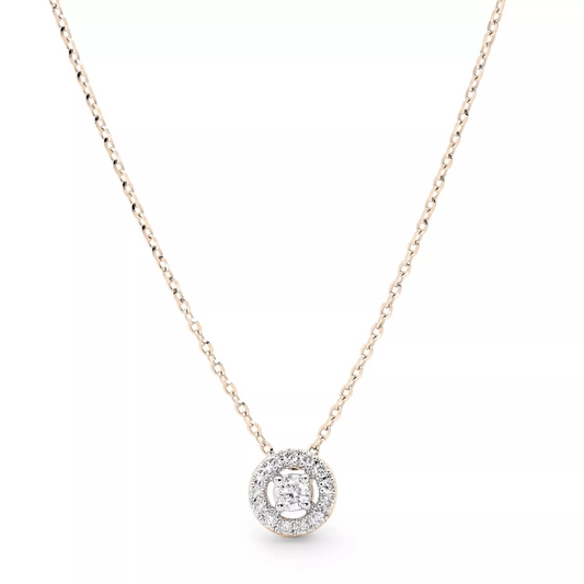 18ct rose gold round cluster diamond halo necklace