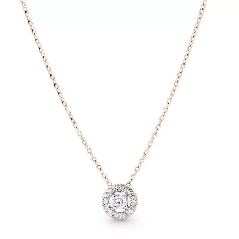 18ct rose gold round cluster diamond halo necklace