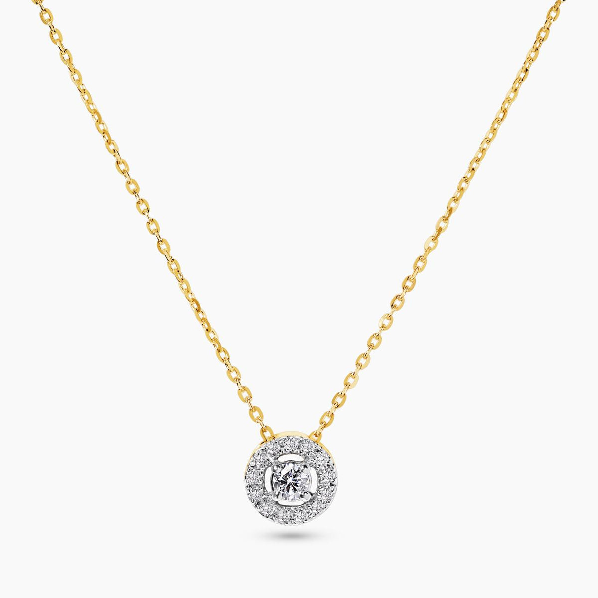 18ct yellow gold round cluster diamond halo necklace