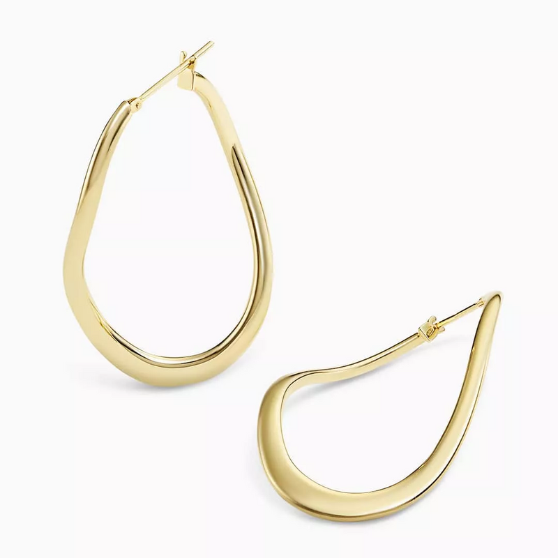 18ct yellow gold oval twist hoop earrings 40mm