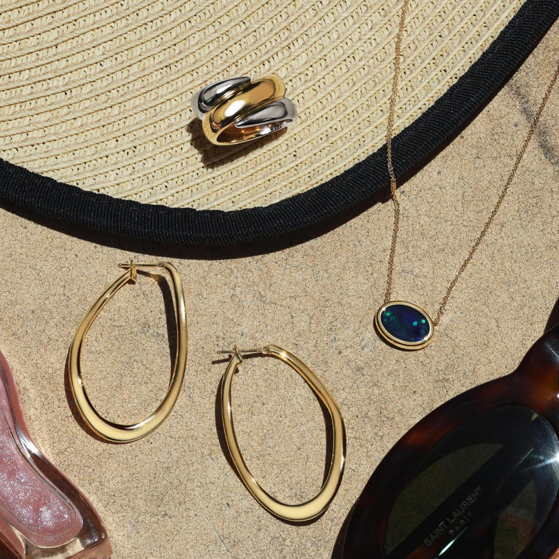 18ct yellow gold oval twist hoop earrings 40mm