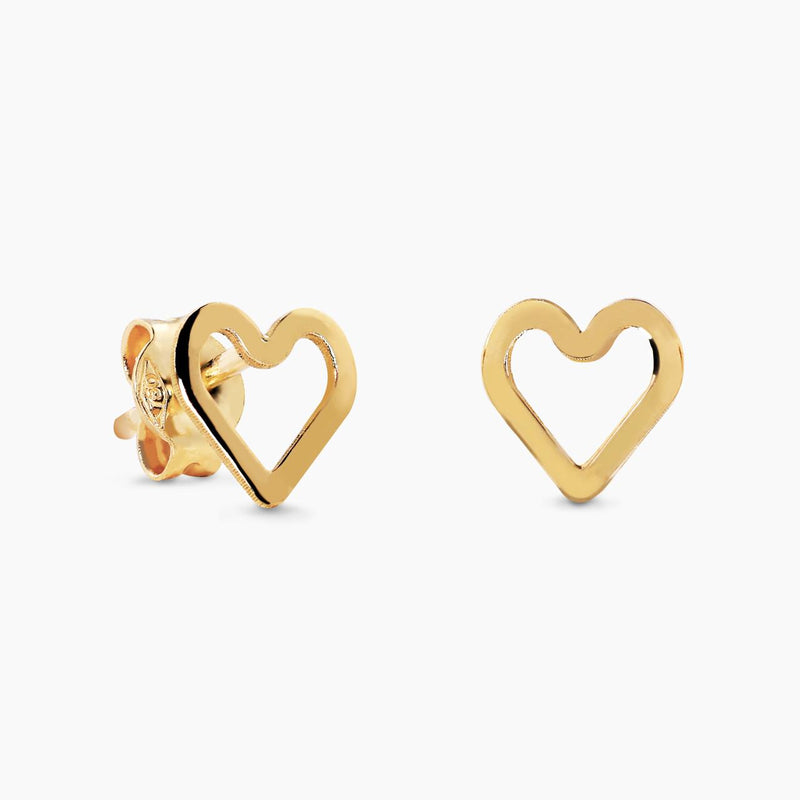 18ct yellow gold open heart stud earrings