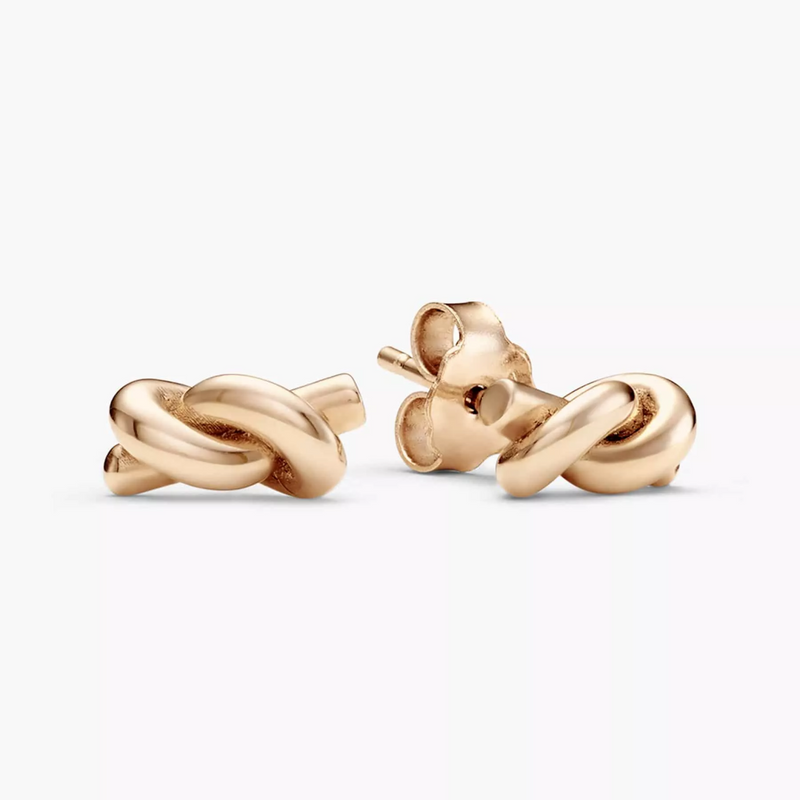 A pair of 18ct rose gold knot earrings with a 10mm diameter.