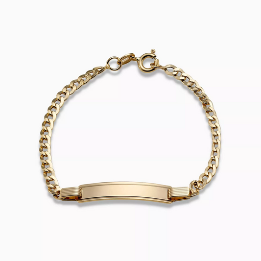 18ct yellow gold ID flat curb link baby bracelet