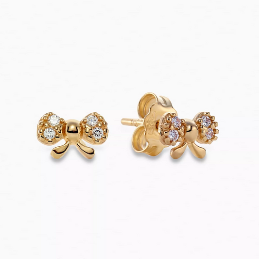 18ct yellow gold bow stud earrings with cubic zirconias