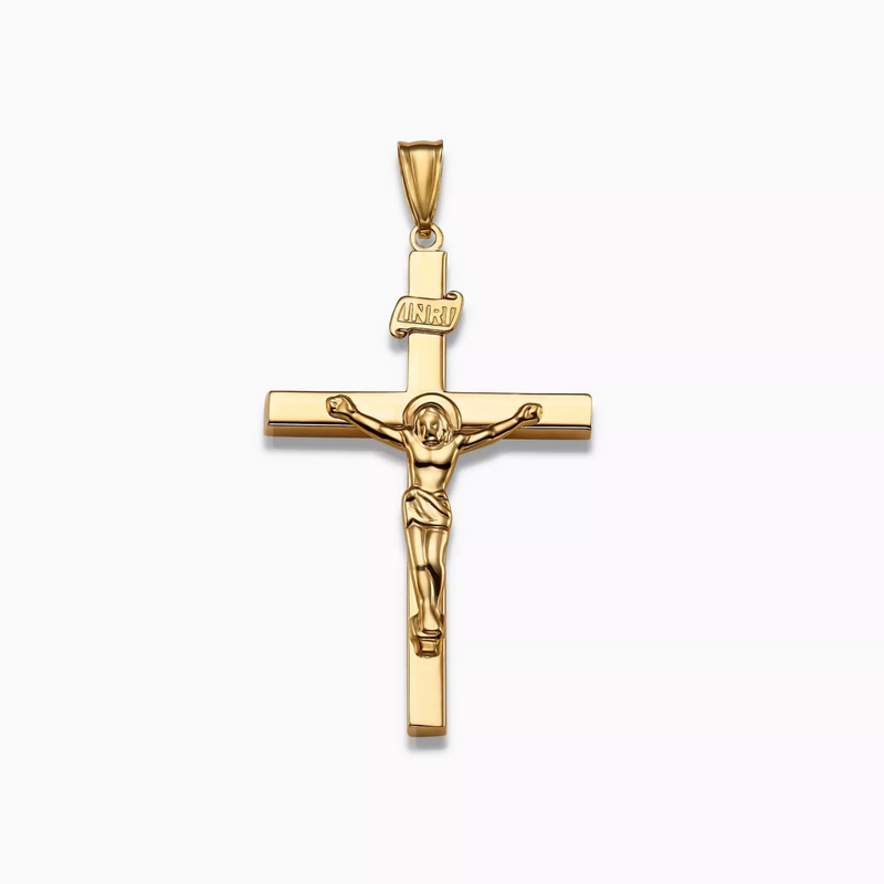 18ct yellow gold large hollow crucifix pendant