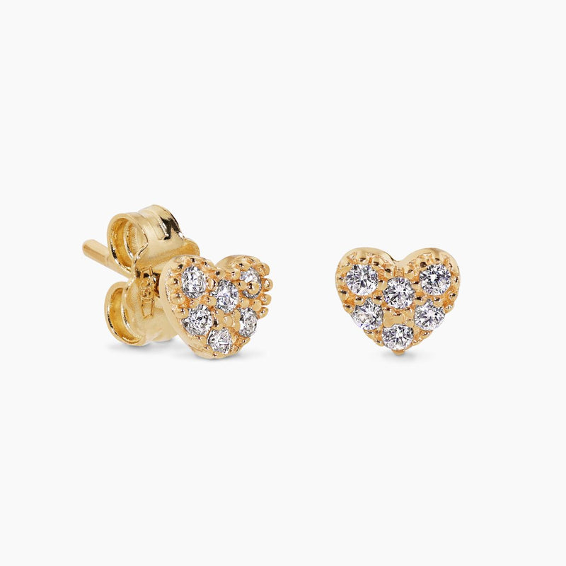 18ct yellow gold cubic zirconia heart stud earrings