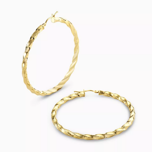 18ct yellow gold twisted hoop earrings 40mm