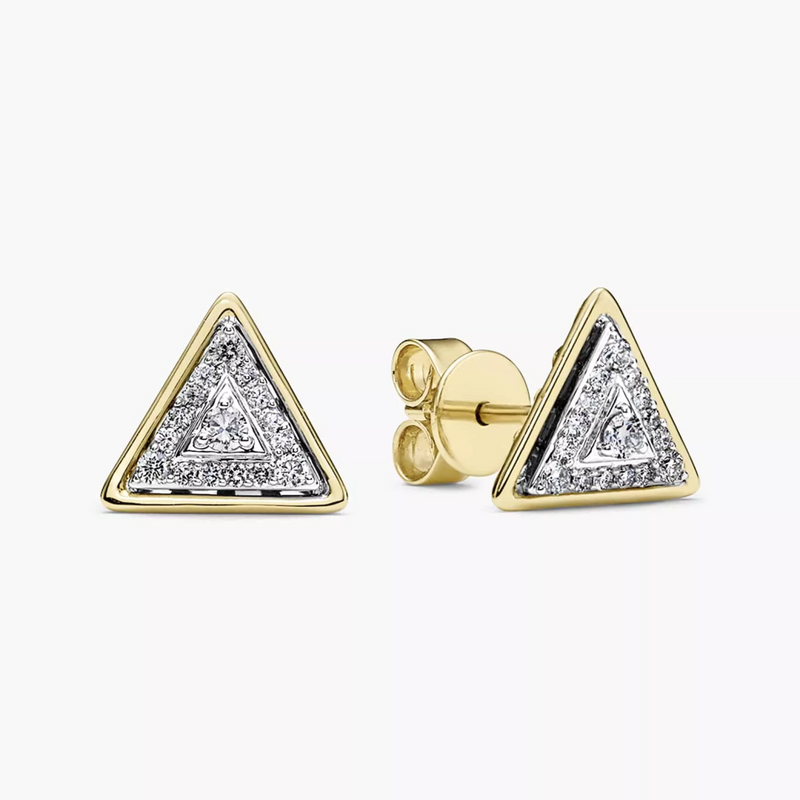 A pair of 18ct yellow gold triangular shape cluster diamond stud earrings.