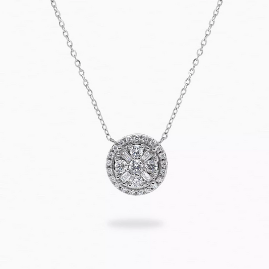 18ct white gold round cluster diamond necklace