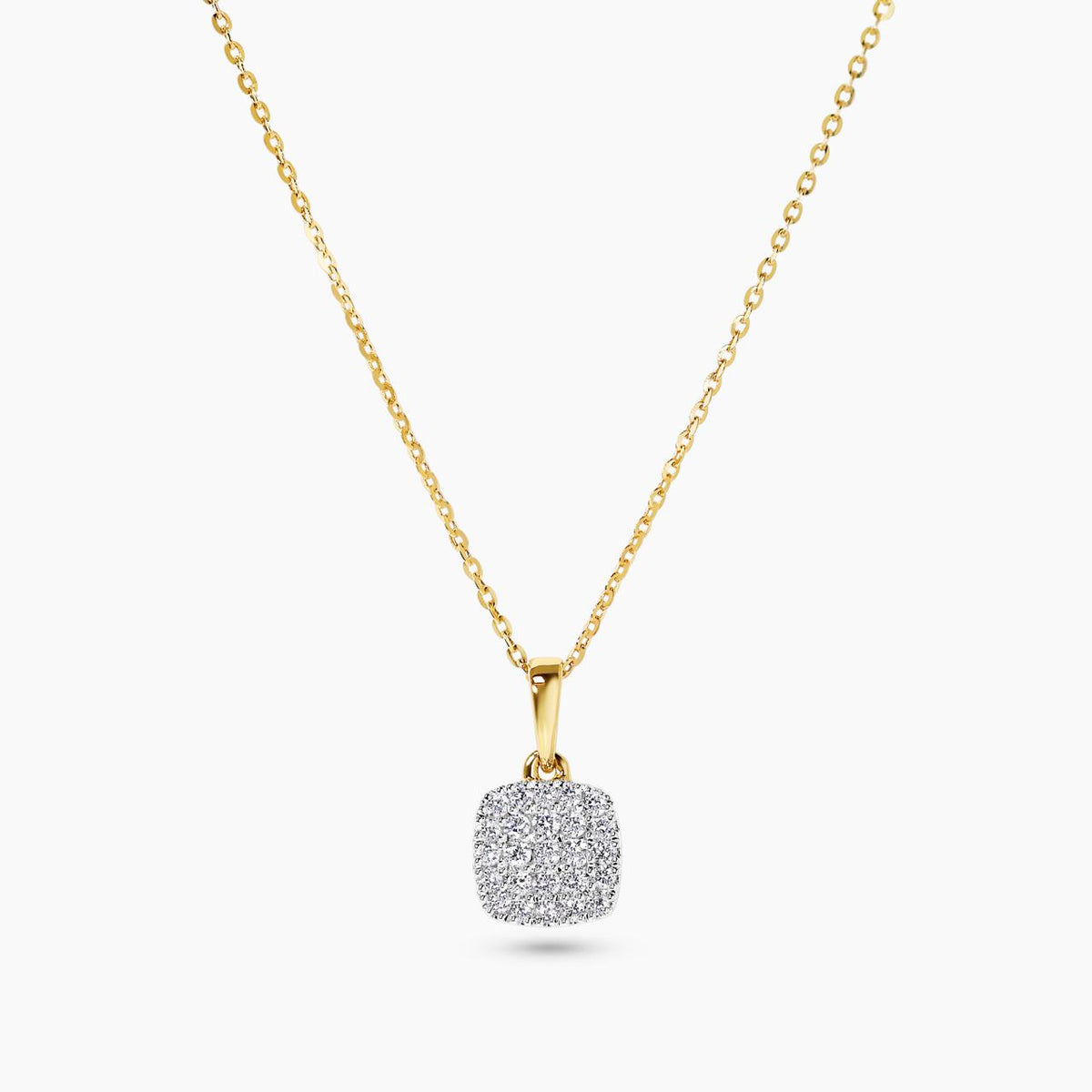 18ct yellow gold cushion shape cluster diamond necklace