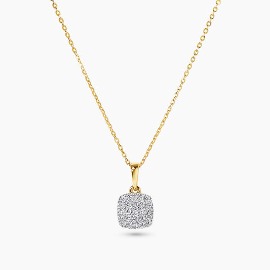 18ct yellow gold cushion shape cluster diamond necklace