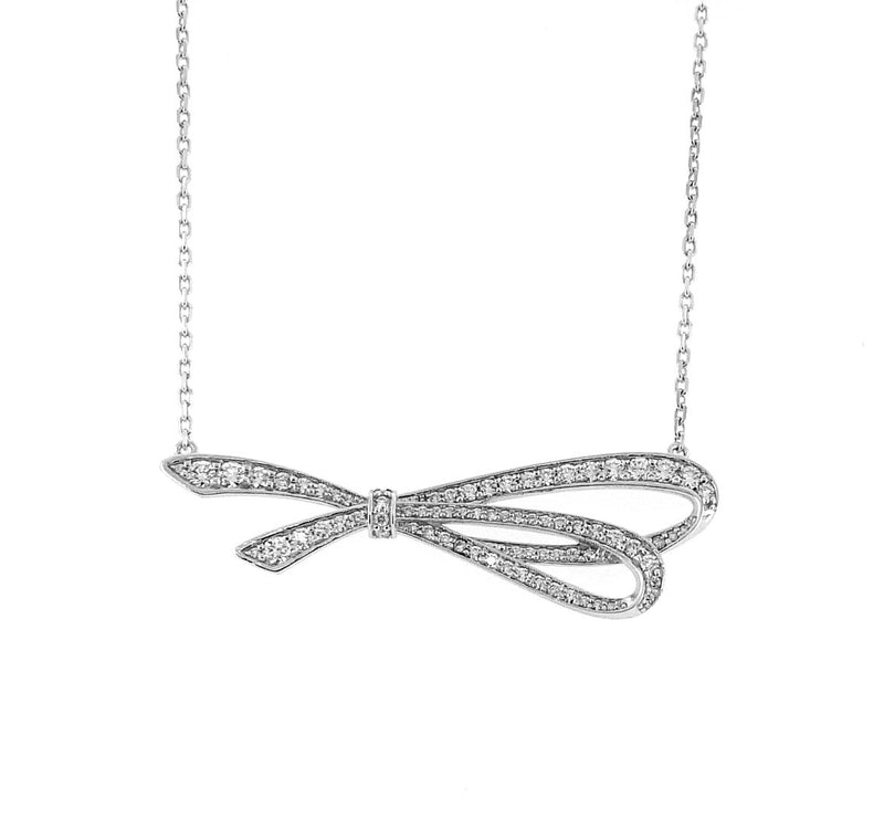 18ct white gold diamond bow necklace