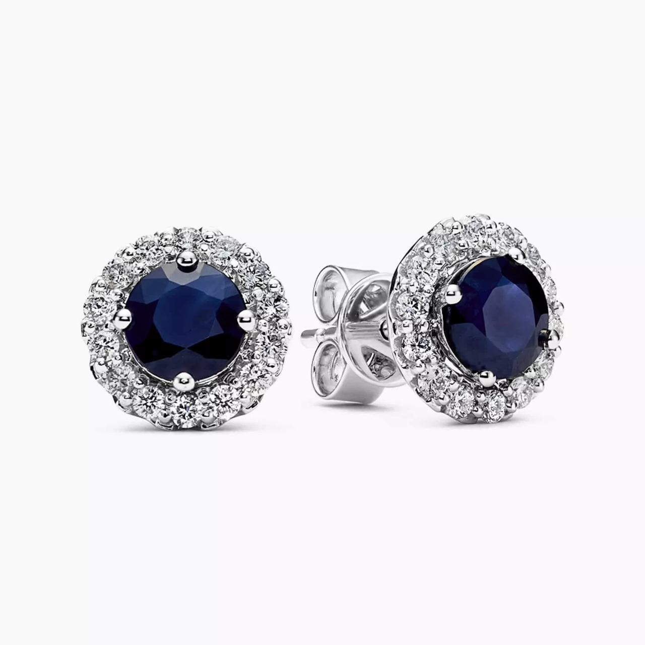 18ct white gold round sapphire diamond halo stud earrings