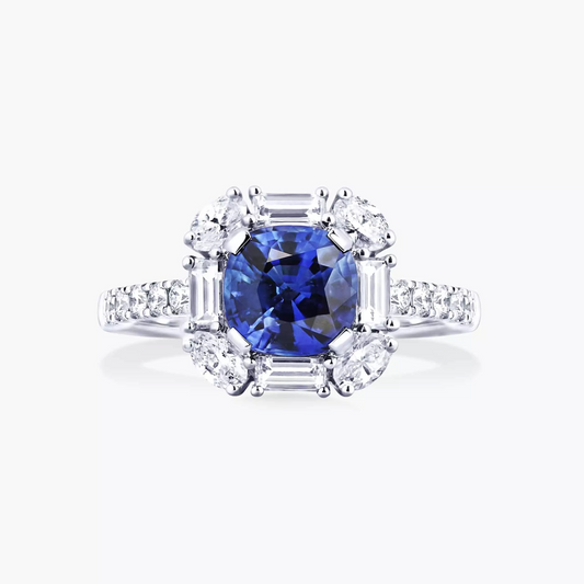 18ct white gold 1.89ct sapphire and diamond ring from the Hampton Collection